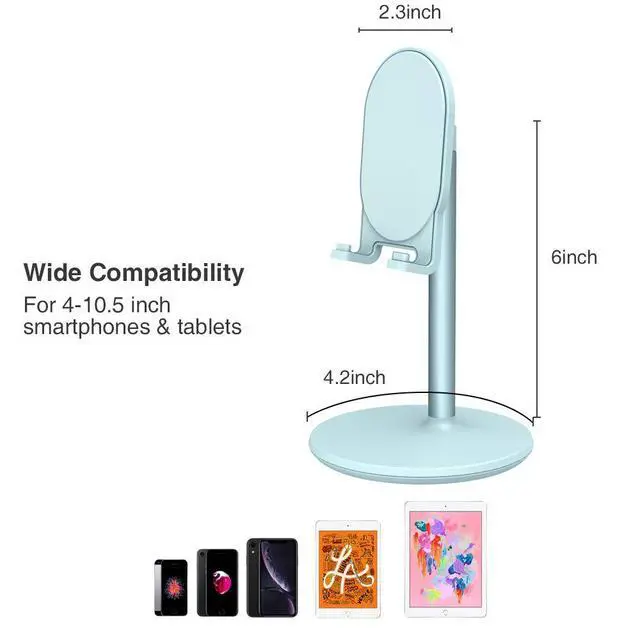 Alt view image 4 of 6 - Phone Stand for Desk, Adjustable Cell Phone Holder for Desk, Compatible with 4"-12.9" Phones/Tablet/iPhone/iPad/Switch (Blue)
