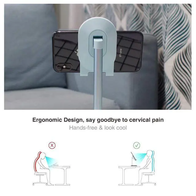 Alt view image 3 of 6 - Phone Stand for Desk, Adjustable Cell Phone Holder for Desk, Compatible with 4"-12.9" Phones/Tablet/iPhone/iPad/Switch (Blue)