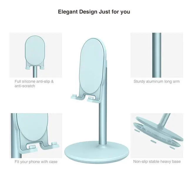 Alt view image 6 of 6 - Phone Stand for Desk, Adjustable Cell Phone Holder for Desk, Compatible with 4"-12.9" Phones/Tablet/iPhone/iPad/Switch (Blue)