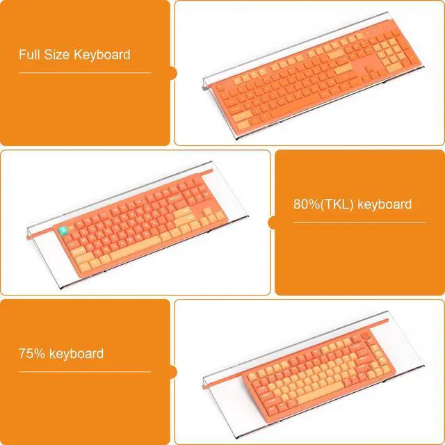 Alt view image 5 of 7 - Ergonomic Computer Keyboard Stand - Clear Acrylic Keyboard Riser Tilted Keyboard Holder Keyboard Tray with Orange Non-Slip Strip for Easy Typing at Home School Office Desk Accessories