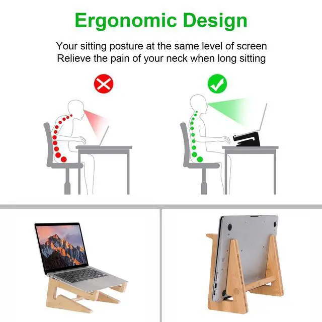 Alt view image 6 of 7 - Nuvograin Laptop Stand, Wooden Vertical Laptop Stand for Desk, Bamboo Laptop Stand Compatible with MacBook Air Pro/Dell XPS/Surface pro/HP/Pixelbook/Lenovo, More Laptops 13-17.7inch