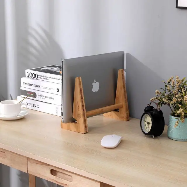 Alt view image 4 of 7 - Nuvograin Laptop Stand, Wooden Vertical Laptop Stand for Desk, Bamboo Laptop Stand Compatible with MacBook Air Pro/Dell XPS/Surface pro/HP/Pixelbook/Lenovo, More Laptops 13-17.7inch