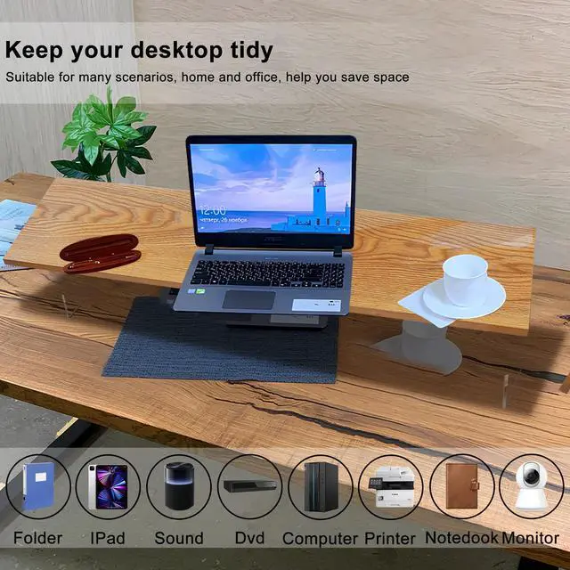 Alt view image 4 of 7 - Monitor Stand Riser,Wood & Acrylic Computer Monitor Stand with LED Light,Desk Accessories Desktop Organizer Stand for Computer,Laptop,Printer,PC & TV Screen Riser