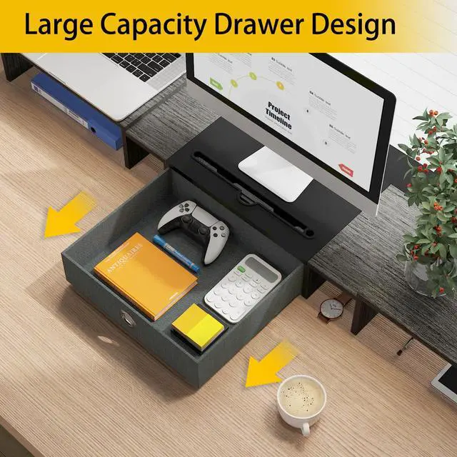 Alt view image 2 of 7 - Triple Dual Monitor Stand Riser with Drawer,Extra Large Adjustable for 2~3 Monitors,Solt for Phone & Tablet, Desktop Organizer Stand for Computer,Laptop,Printer,TV