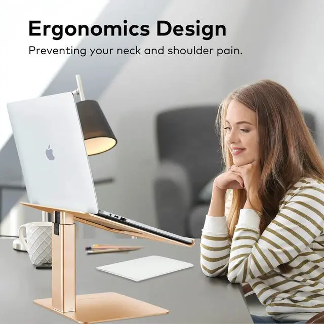 Alt view image 4 of 7 - Laptop Stand for Desk, Ergonomic Aluminum Laptop Stand Adjustable Height from 7-15", Sitting and Standing Laptop Riser for 10-17" Notebook