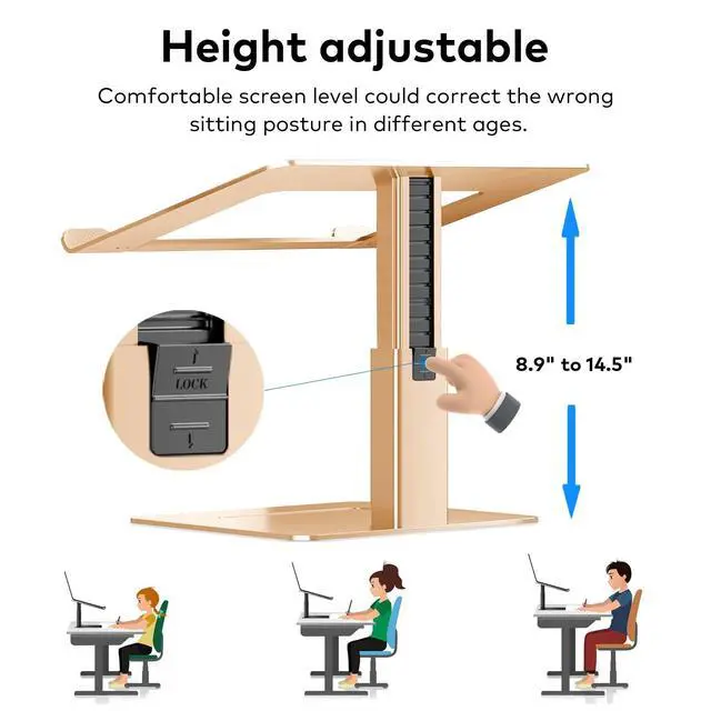 Alt view image 3 of 7 - Laptop Stand for Desk, Ergonomic Aluminum Laptop Stand Adjustable Height from 7-15", Sitting and Standing Laptop Riser for 10-17" Notebook