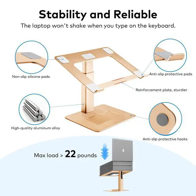 Alt view image 5 of 7 - Laptop Stand for Desk, Ergonomic Aluminum Laptop Stand Adjustable Height from 7-15", Sitting and Standing Laptop Riser for 10-17" Notebook