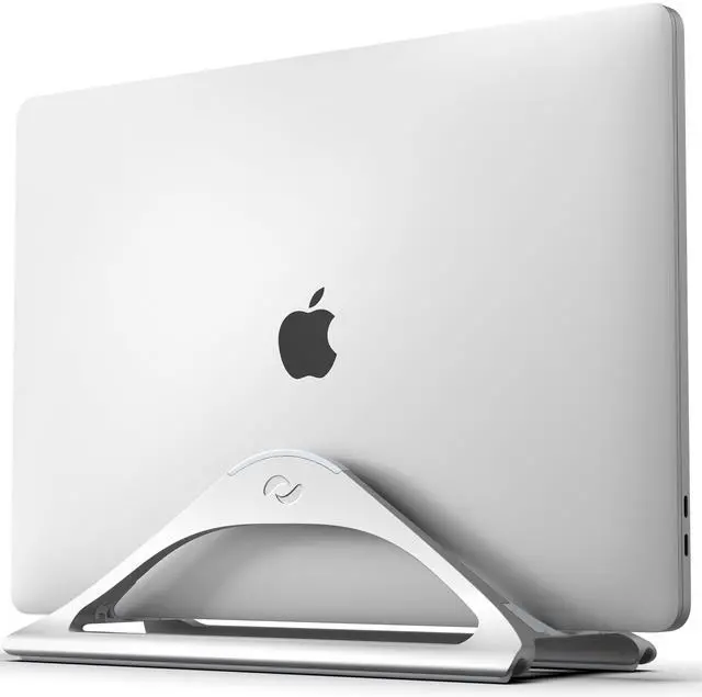Main image of Vertical Laptop Stand for Desks in Silver Color, Upright Adjustable Holder to Dock Apple MacBook Stand, and Other Laptops to Organize Work & Home Office, Automatic Grip