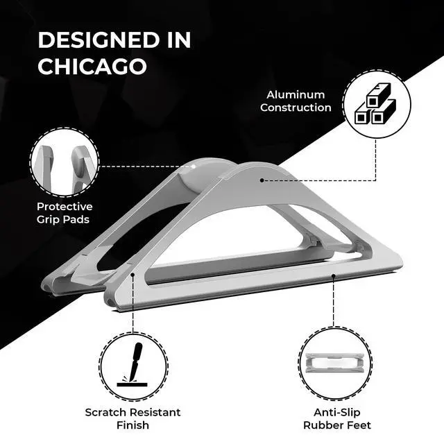 Alt view image 5 of 7 - Vertical Laptop Stand for Desks in Silver Color, Upright Adjustable Holder to Dock Apple MacBook Stand, and Other Laptops to Organize Work & Home Office, Automatic Grip