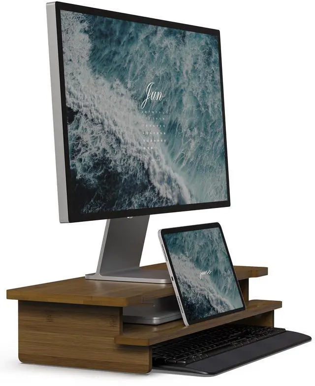 Main image of 23 Monitor Stand with Phone Tablet Holder Bamboo Desk Shelf