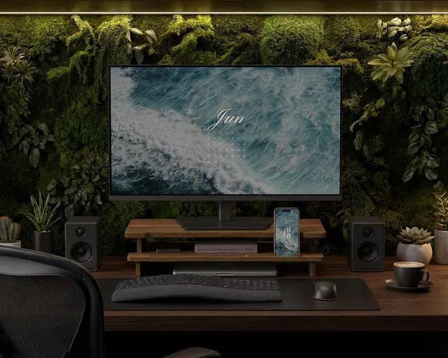 Alt view image 6 of 6 - 23 Monitor Stand with Phone Tablet Holder Bamboo Desk Shelf