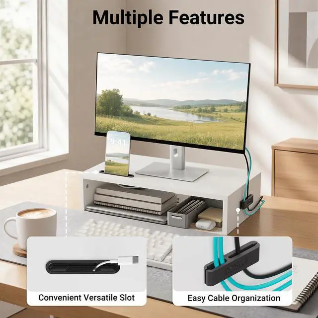 Alt view image 3 of 7 - Monitor Stand Riser with Cellphone Holder & Cable Management