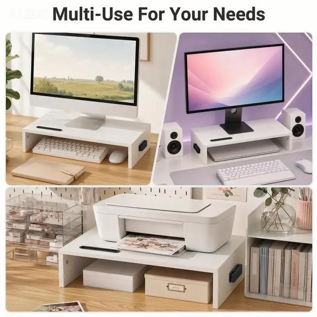 Alt view image 7 of 7 - Monitor Stand Riser with Cellphone Holder & Cable Management