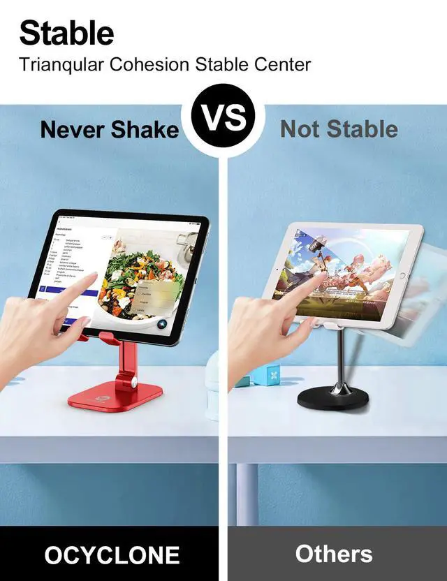 Alt view image 5 of 7 - Phone Stand, Adjustable Height and Angle Foldable Cell Phone Stand Holder for Desk, Taller iPhone Stand Compatible with 4.7"-13" Smartphones iPad Tablet, Red
