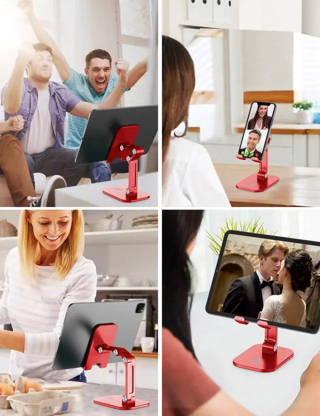 Alt view image 6 of 7 - Phone Stand, Adjustable Height and Angle Foldable Cell Phone Stand Holder for Desk, Taller iPhone Stand Compatible with 4.7"-13" Smartphones iPad Tablet, Red