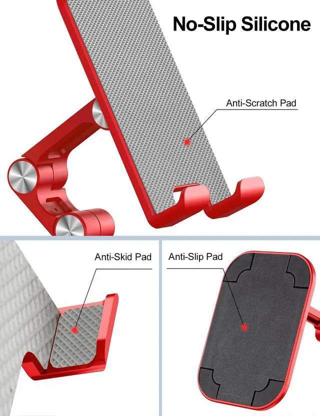 Alt view image 3 of 7 - Phone Stand, Adjustable Height and Angle Foldable Cell Phone Stand Holder for Desk, Taller iPhone Stand Compatible with 4.7"-13" Smartphones iPad Tablet, Red