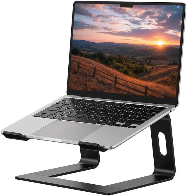 Main image of Laptop Stand, Aluminum Computer Riser, Ergonomic Laptops Elevator for Desk, Metal Holder Compatible with 10 to 15.6 Inches Notebook Computer, Black