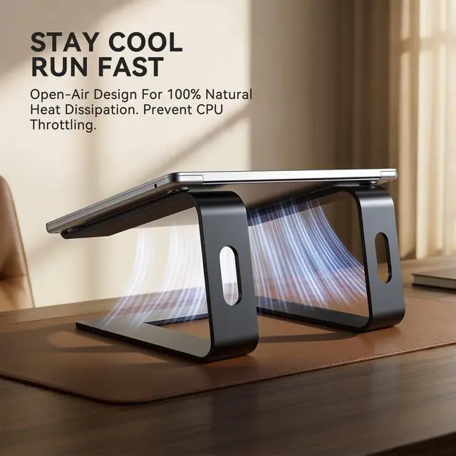 Alt view image 2 of 7 - Laptop Stand, Aluminum Computer Riser, Ergonomic Laptops Elevator for Desk, Metal Holder Compatible with 10 to 15.6 Inches Notebook Computer, Black