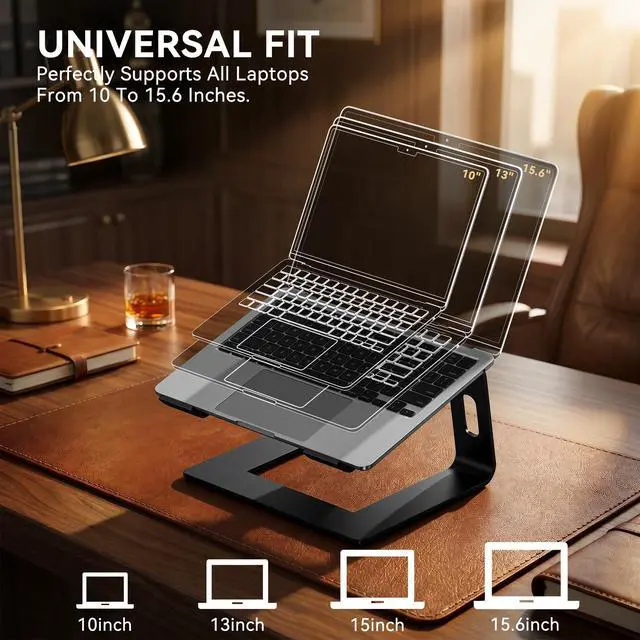 Alt view image 4 of 7 - Laptop Stand, Aluminum Computer Riser, Ergonomic Laptops Elevator for Desk, Metal Holder Compatible with 10 to 15.6 Inches Notebook Computer, Black