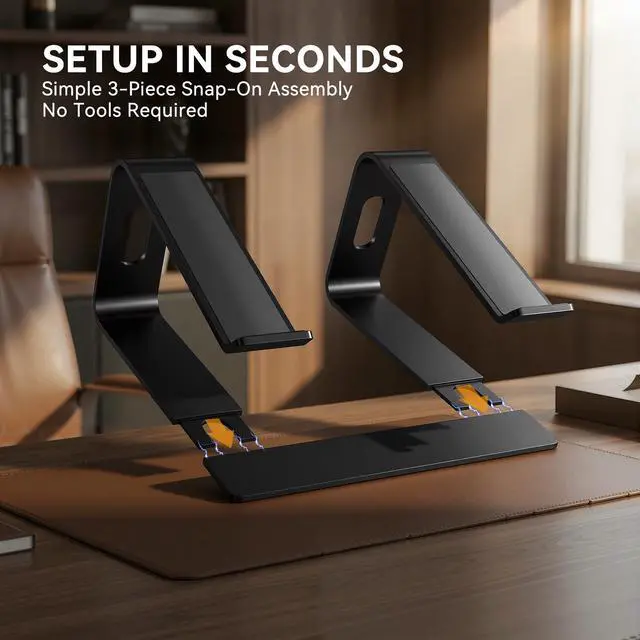 Alt view image 6 of 7 - Laptop Stand, Aluminum Computer Riser, Ergonomic Laptops Elevator for Desk, Metal Holder Compatible with 10 to 15.6 Inches Notebook Computer, Black