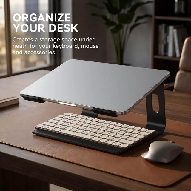 Alt view image 5 of 7 - Laptop Stand, Aluminum Computer Riser, Ergonomic Laptops Elevator for Desk, Metal Holder Compatible with 10 to 15.6 Inches Notebook Computer, Black