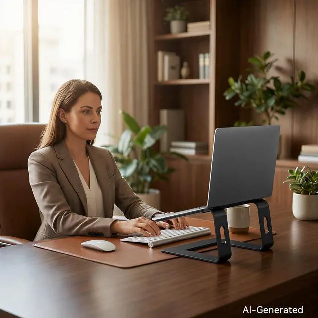 Alt view image 7 of 7 - Laptop Stand, Aluminum Computer Riser, Ergonomic Laptops Elevator for Desk, Metal Holder Compatible with 10 to 15.6 Inches Notebook Computer, Black