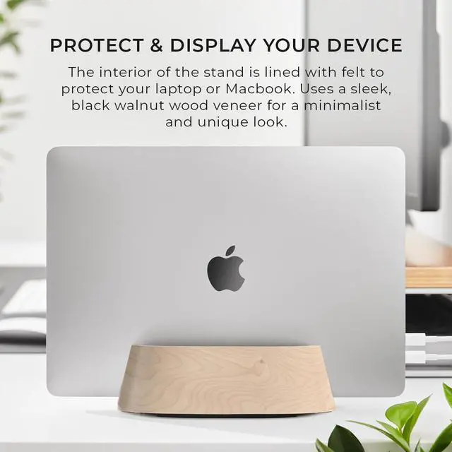 Alt view image 4 of 7 - Vertical Laptop Stand in Maple Wood, Upright Adjustable Holder and Dock, Laptop Vertical Stand Fits MacBook Pro and Other Laptops .5" to 1.5", Clamshell Compatible