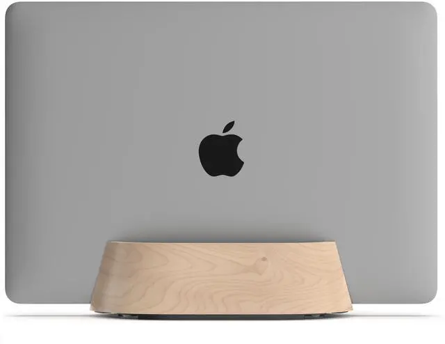 Main image of Vertical Laptop Stand in Maple Wood, Upright Adjustable Holder and Dock, Laptop Vertical Stand Fits MacBook Pro and Other Laptops .5" to 1.5", Clamshell Compatible