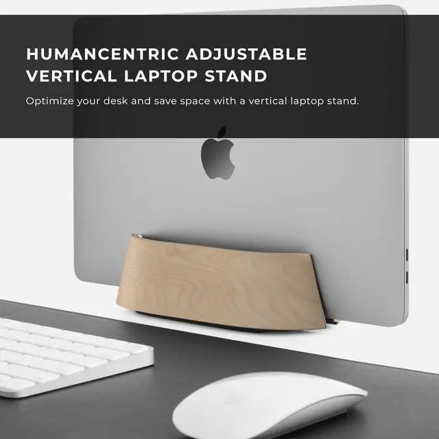 Alt view image 2 of 7 - Vertical Laptop Stand in Maple Wood, Upright Adjustable Holder and Dock, Laptop Vertical Stand Fits MacBook Pro and Other Laptops .5" to 1.5", Clamshell Compatible