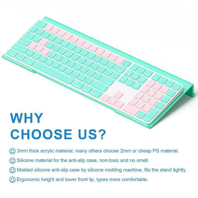 Alt view image 2 of 7 - Comfortable Computer Keyboard Stand - Ergonomic Keyboard Riser Acrylic Tilted Keyboard Holder for Easy Typing&Working at Home Office - Fits All Keyboard Sizes - 17'' Wide (Lake Blue)