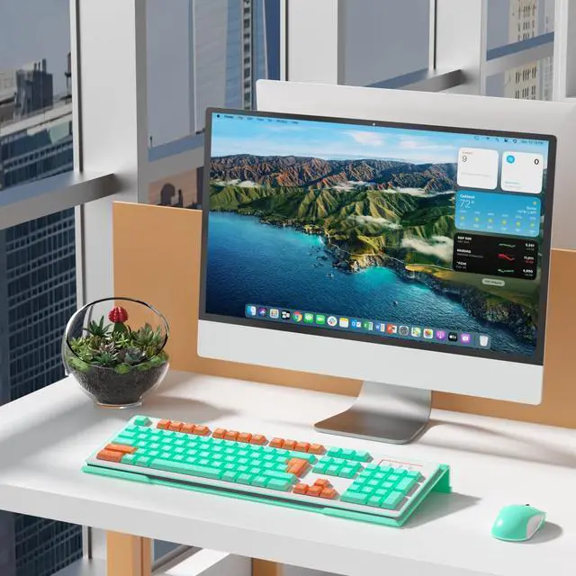 Alt view image 3 of 7 - Comfortable Computer Keyboard Stand - Ergonomic Keyboard Riser Acrylic Tilted Keyboard Holder for Easy Typing&Working at Home Office - Fits All Keyboard Sizes - 17'' Wide (Lake Blue)