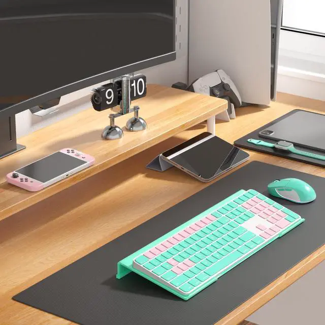 Alt view image 4 of 7 - Comfortable Computer Keyboard Stand - Ergonomic Keyboard Riser Acrylic Tilted Keyboard Holder for Easy Typing&Working at Home Office - Fits All Keyboard Sizes - 17'' Wide (Lake Blue)