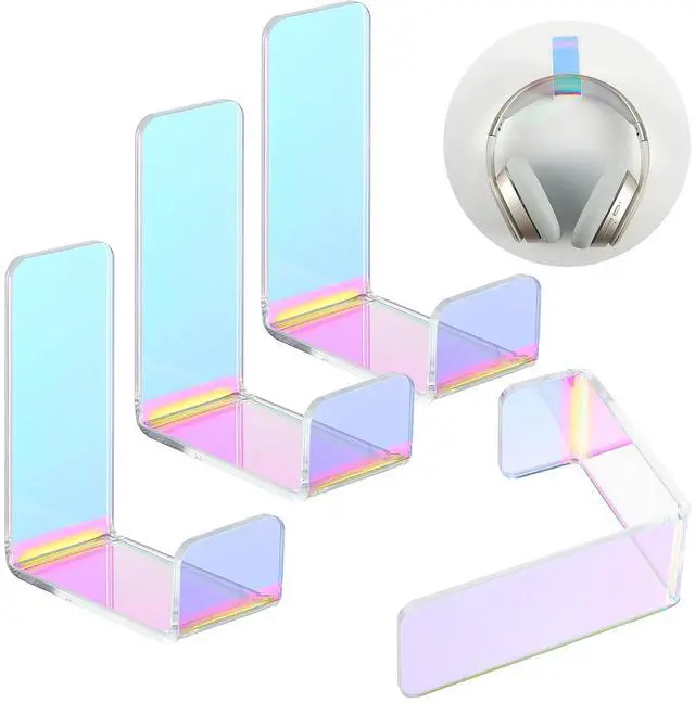 Main image of 4 Pieces Headphone Hanger Headset Stand Holder Adhesive Wall Mount Headphone Hook for Desk Acrylic Gaming Earphones Hanger with Glues for Earphone Controller(Colorful)