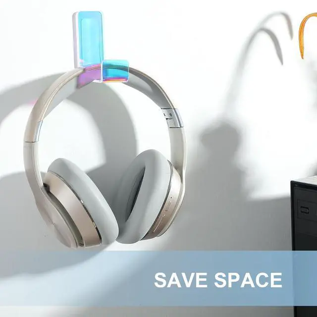 Alt view image 5 of 6 - 4 Pieces Headphone Hanger Headset Stand Holder Adhesive Wall Mount Headphone Hook for Desk Acrylic Gaming Earphones Hanger with Glues for Earphone Controller(Colorful)