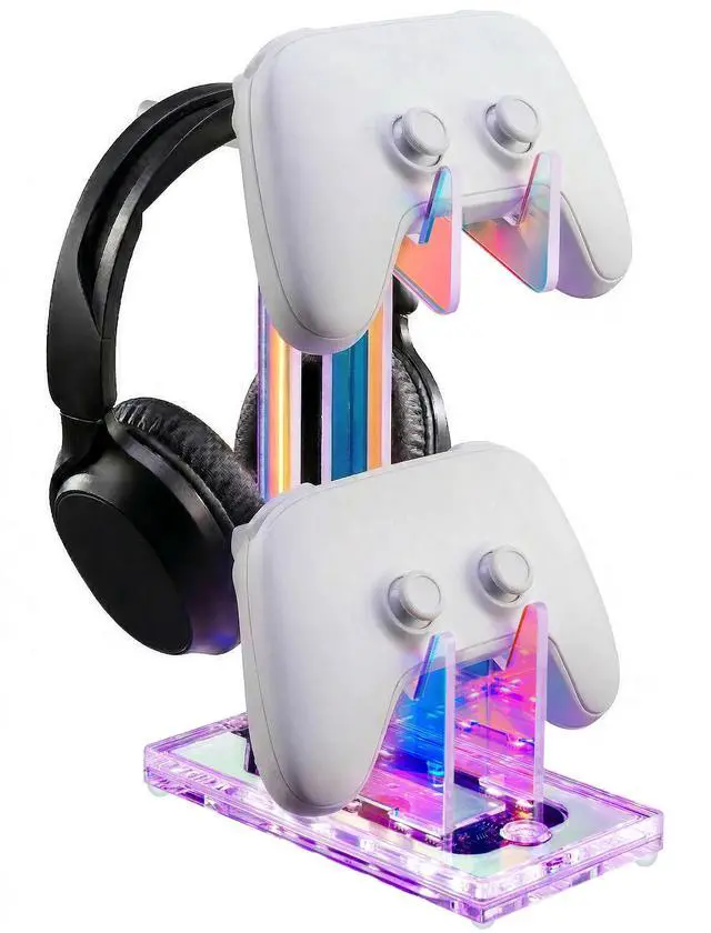 Main image of Controller Holder & Headphone Stand, LED Acrylic 2-Tier Gaming Desk