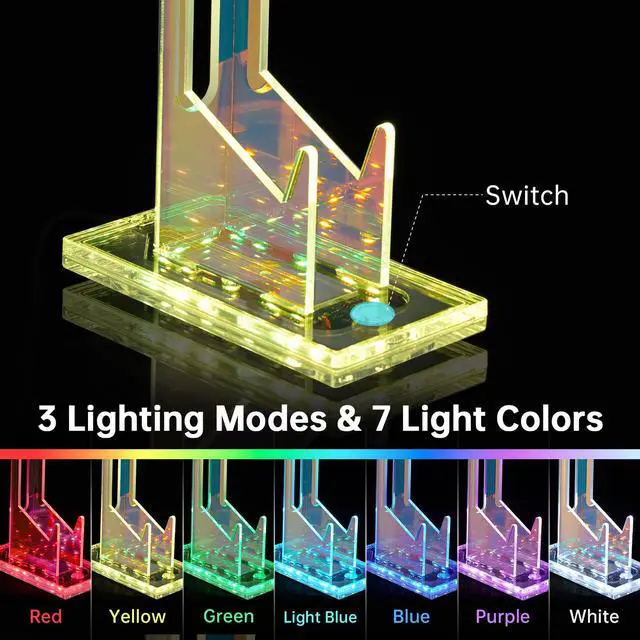 Alt view image 3 of 7 - Controller Holder & Headphone Stand, LED Acrylic 2-Tier Gaming Desk