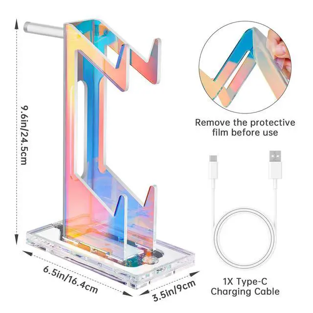 Alt view image 7 of 7 - Controller Holder & Headphone Stand, LED Acrylic 2-Tier Gaming Desk