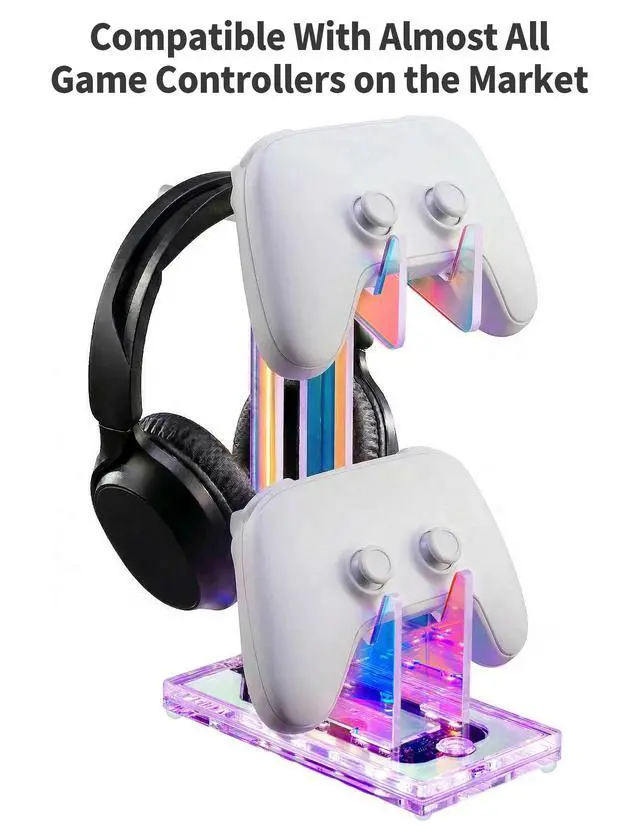 Alt view image 5 of 7 - Controller Holder & Headphone Stand, LED Acrylic 2-Tier Gaming Desk