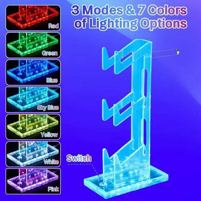 Alt view image 5 of 7 - Game Controller Holder with Light Colorful Acrylic Headphones Stand with 3 Modes 7 Colors USB Charging Port for PS4, PS5, PC Universal Design (3 Tiers with Lights)