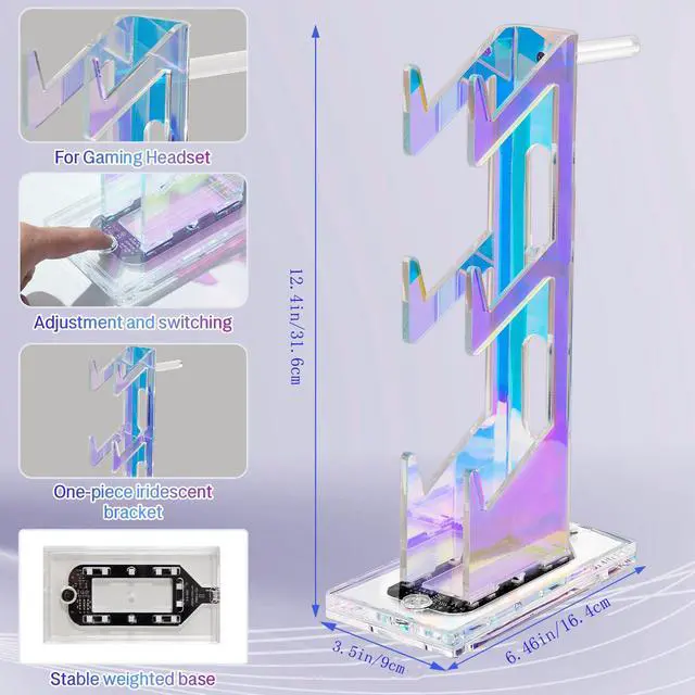 Alt view image 2 of 7 - Game Controller Holder with Light Colorful Acrylic Headphones Stand with 3 Modes 7 Colors USB Charging Port for PS4, PS5, PC Universal Design (3 Tiers with Lights)
