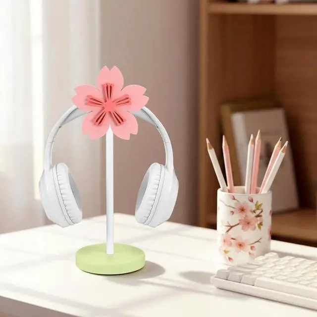 Alt view image 5 of 6 - Cute Headphone Stand Decorative Sakura Headphone Stand Cute Pink Flower Wood Desk Decor for Gamer Room Office Desk Gaming Gifts for Girlfriend Office Worker