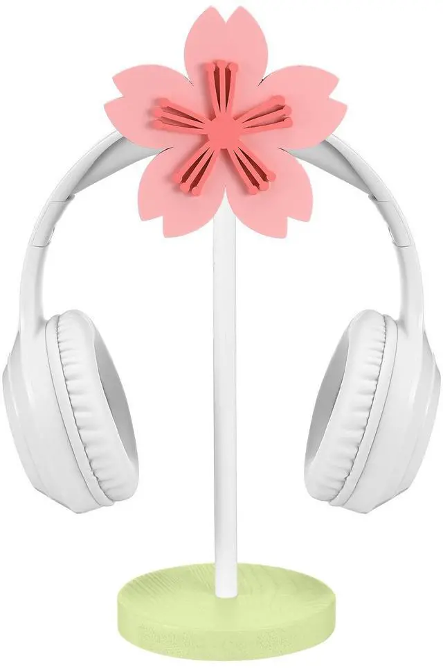 Main image of Cute Headphone Stand Decorative Sakura Headphone Stand Cute Pink Flower Wood Desk Decor for Gamer Room Office Desk Gaming Gifts for Girlfriend Office Worker