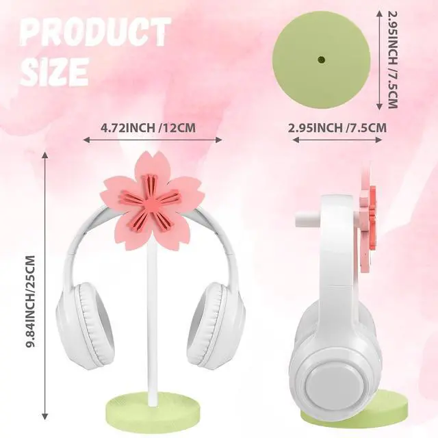 Alt view image 2 of 6 - Cute Headphone Stand Decorative Sakura Headphone Stand Cute Pink Flower Wood Desk Decor for Gamer Room Office Desk Gaming Gifts for Girlfriend Office Worker