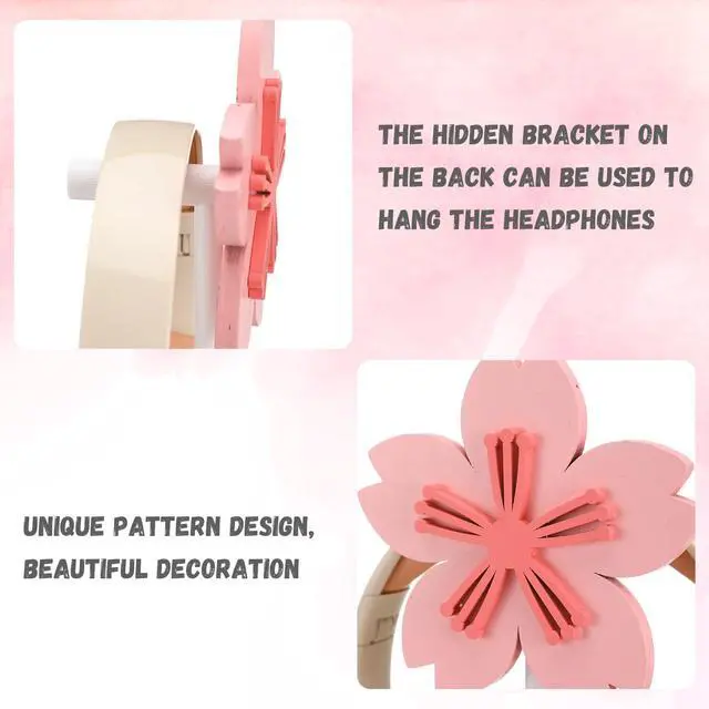 Alt view image 3 of 6 - Cute Headphone Stand Decorative Sakura Headphone Stand Cute Pink Flower Wood Desk Decor for Gamer Room Office Desk Gaming Gifts for Girlfriend Office Worker