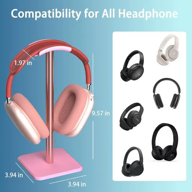 Alt view image 3 of 6 - Headphone Stand - Headset Stand with Aluminum Hanger (Pink)