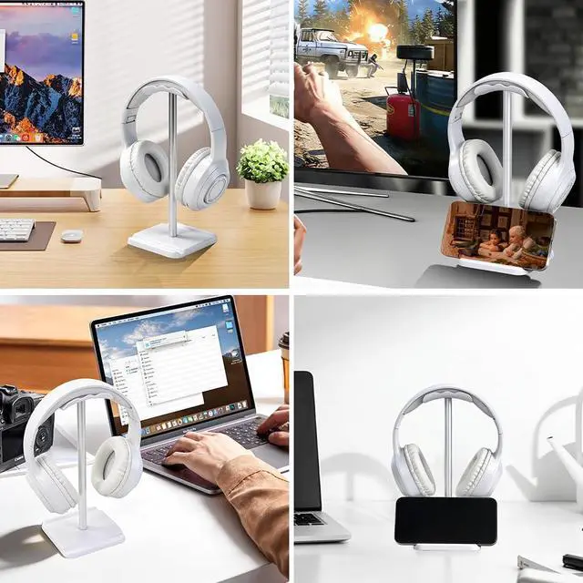 Alt view image 5 of 6 - Headphone Stand, Headset Holder with Phone Holder for Desk Office Gaming, TPU-Padded Headrest, Aluminum Pole, Anti-Slip ABS Base, Universal Earphone Stand, 1 Pack White