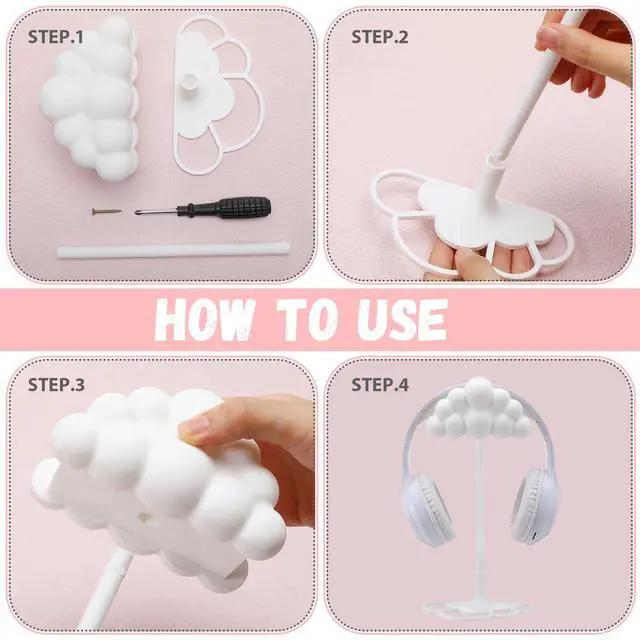 Alt view image 4 of 6 - Cloud Headphone Stand 3D White Cloud Cute Headphone Decor for Gamer Room Office Desk Gaming Gifts for Women Girlfriend Office Worker