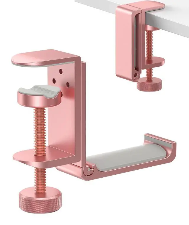 Main image of Foldable Headphone Stand and Hook Aluminum Headset Holder Clamp Mount Under Desk, Universal Fit for Gaming Headphones, Space-Saving Hanger Organizer