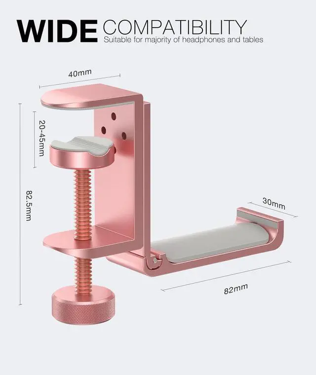 Alt view image 6 of 7 - Foldable Headphone Stand and Hook Aluminum Headset Holder Clamp Mount Under Desk, Universal Fit for Gaming Headphones, Space-Saving Hanger Organizer