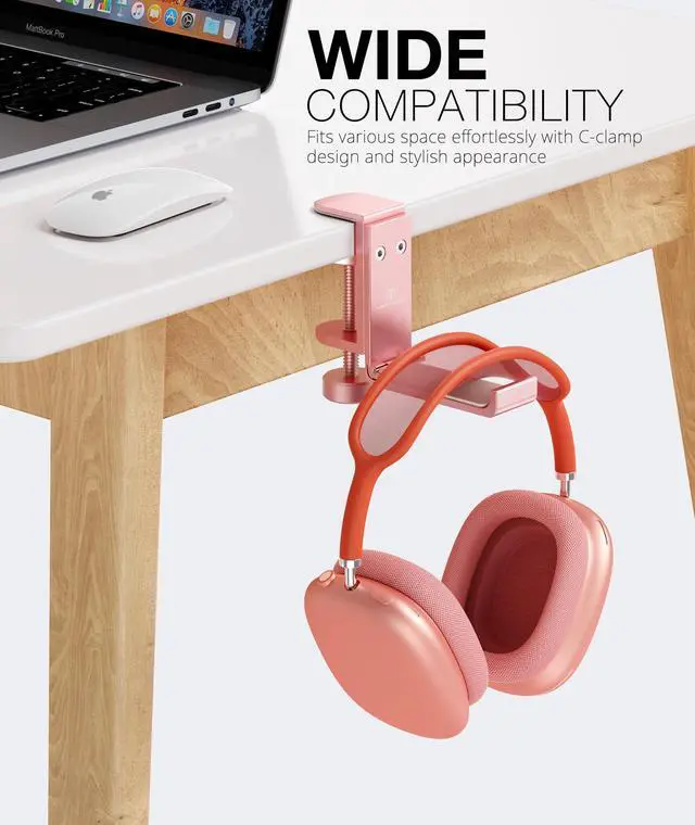 Alt view image 7 of 7 - Foldable Headphone Stand and Hook Aluminum Headset Holder Clamp Mount Under Desk, Universal Fit for Gaming Headphones, Space-Saving Hanger Organizer